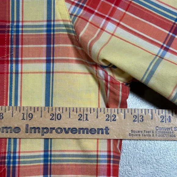 Chaps Mens Easy Care Plaid Short Sleeve Button Down Shirt Yellow Orange Blue M - Picture 7 of 9